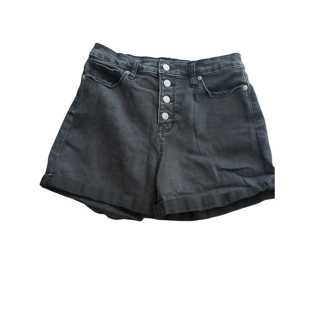 Banana Republic Shorts Women 6 Black High Rise 5 Button Cuff Denim Casual